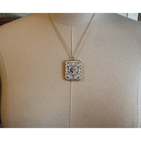 Vintage Porcelain Pendant Franklin Mint Valentine Sweetheart 18” Chain Floral - Picture 13 of 13